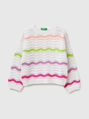 Benetton, Sweater With Multicolored Stripes, Size: 116, White, Kids United Colors of Benetton
