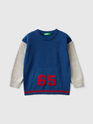 Benetton, Sweater With Number Inlay, size 110, Blue, Kids United Colors of Benetton