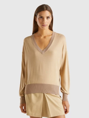 Benetton, Sweater With Opening At Back, size L, Beige, Women United Colors of Benetton