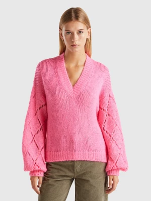 Benetton, Sweater With Perforated Sleeve, size L, Pink, Women United Colors of Benetton