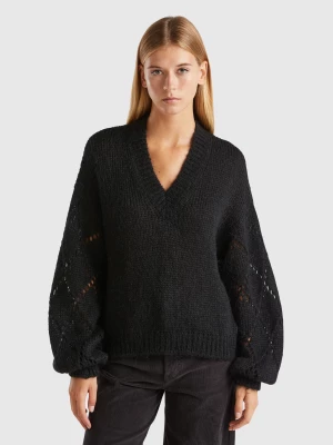 Benetton, Sweater With Perforated Sleeve, size S, Black, Women United Colors of Benetton