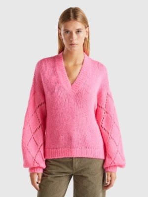 Benetton, Sweater With Perforated Sleeve, size XL, Pink, Women United Colors of Benetton