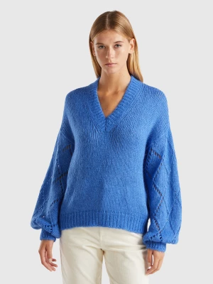 Benetton, Sweater With Perforated Sleeve, size XS, Blue, Women United Colors of Benetton