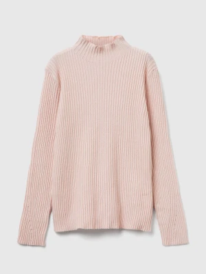 Benetton, Sweater With Ribbed High Collar, Size: XL, Soft Pink, Kids United Colors of Benetton