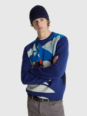 Benetton, Sweater With Ski Graphic, Size: XS, Dark Blue, Men United Colors of Benetton