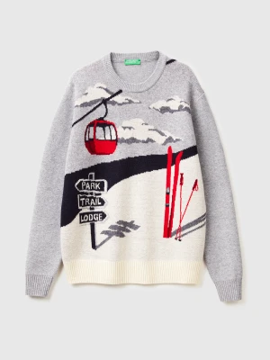 Benetton, Sweater With Ski Graphic, Size: XS, Gray, Men United Colors of Benetton