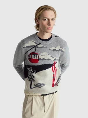 Benetton, Sweater With Ski Graphic, Size: XS, Gray, Men United Colors of Benetton