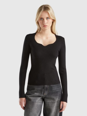 Benetton, Sweater With Sweetheart Neck, size S, Black, Women United Colors of Benetton