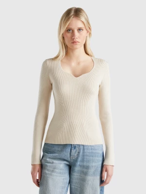 Benetton, Sweater With Sweetheart Neck, size S, Creamy White, Women United Colors of Benetton