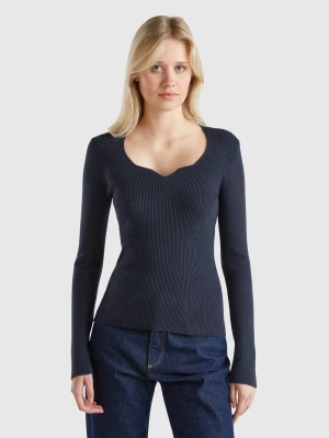 Benetton, Sweater With Sweetheart Neck, size S, Dark Blue, Women United Colors of Benetton