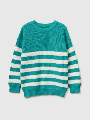 Benetton, Sweater With Two-tone Stripes, Size: XL, Aqua, Kids United Colors of Benetton
