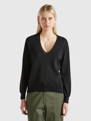 Benetton, Sweater With V-neck And Lurex, size S, Black, Women United Colors of Benetton