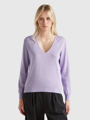 Benetton, Sweater With V-neck And Lurex, size XS, Lilac, Women United Colors of Benetton