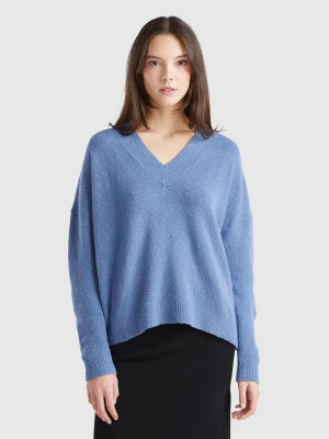 Benetton, Sweater With V-neck, size XS, Air Force Blue, Women United Colors of Benetton