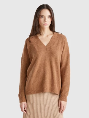 Benetton, Sweater With V-neck, size XS, Brown, Women United Colors of Benetton