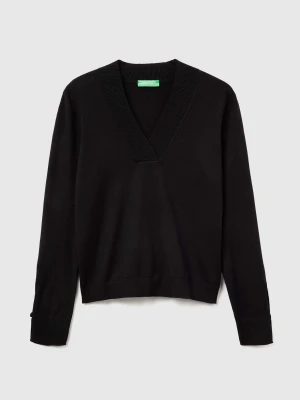 Benetton, Sweater With V-neck, Size: XXS, Black, Women United Colors of Benetton