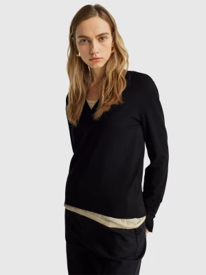 Benetton, Sweater With V-neck, Size: XXS, Black, Women United Colors of Benetton