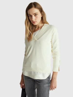 Benetton, Sweater With V-neck, Size: XXS, Creamy White, Women United Colors of Benetton