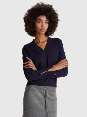 Benetton, Sweater With V-neck, Size: XXS, Dark Blue, Women United Colors of Benetton