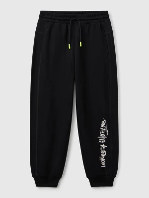 Benetton, Sweatpants With Graffiti Print, size XL, Black, Kids United Colors of Benetton