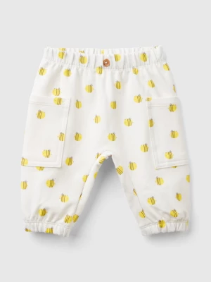 Benetton, Sweatpants With Print, size 68, Creamy White, Kids United Colors of Benetton