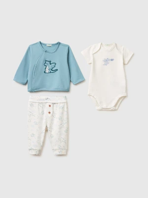 Benetton, Sweatshirt, Bodysuit And Trousers Set, Aqua, Kids United Colors of Benetton