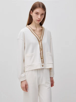 Benetton, Sweatshirt Cardigan With Buttons, Size: S, Creamy White, Women United Colors of Benetton