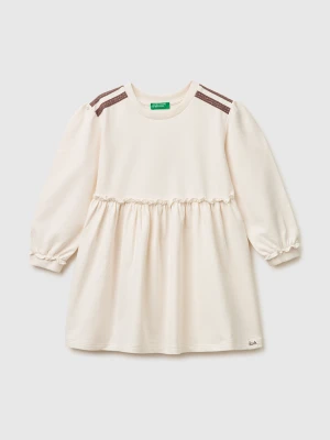 Benetton, Sweatshirt Dress With Lace, Size: 116, Creamy White, Kids United Colors of Benetton