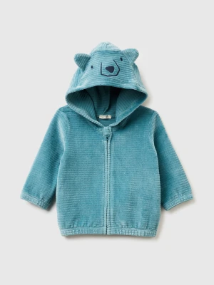 Benetton, Sweatshirt In Chenille With Hood, Size: 82, Teal, Kids United Colors of Benetton