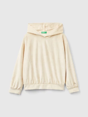 Benetton, Sweatshirt In Chenille With Hood, size XL, Creamy White, Kids United Colors of Benetton