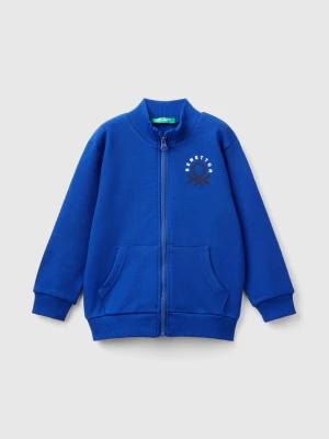 Benetton, Sweatshirt In Organic Cotton With Zip, size 98, Bright Blue, Kids United Colors of Benetton