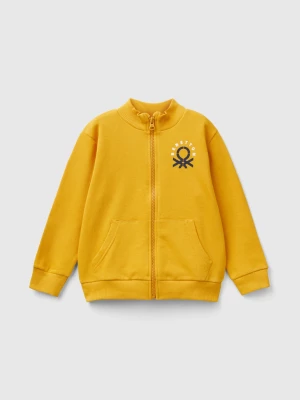 Benetton, Sweatshirt In Organic Cotton With Zip, size 116, Mustard, Kids United Colors of Benetton