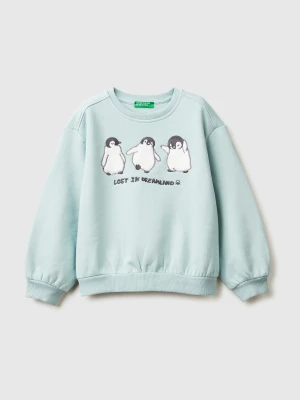 Benetton, Sweatshirt With Animal Embroidery, Size: 116, Aqua, Kids United Colors of Benetton
