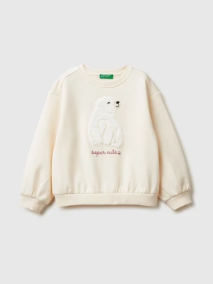 Benetton, Sweatshirt With Animal Embroidery, Size: 116, Creamy White, Kids United Colors of Benetton