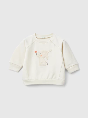 Benetton, Sweatshirt With Animal Embroidery, size 82, Creamy White, Kids United Colors of Benetton