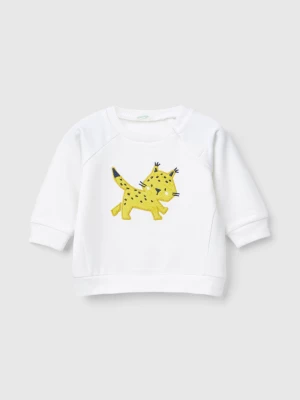 Benetton, Sweatshirt With Animal Embroidery, size 82, Creamy White, Kids United Colors of Benetton