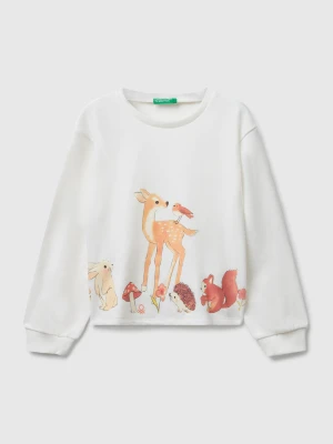 Benetton, Sweatshirt With Animal Print, size 116, Creamy White, Kids United Colors of Benetton