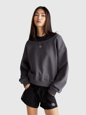 Benetton, Sweatshirt With Boat Neck, size XS-S, Dark Gray, Women United Colors of Benetton