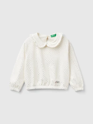 Benetton, Sweatshirt With Collar And Glossy Print, size 116, Creamy White, Kids United Colors of Benetton