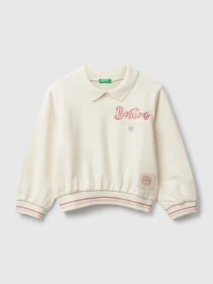 Benetton, Sweatshirt With Collar, size 116, Creamy White, Kids United Colors of Benetton