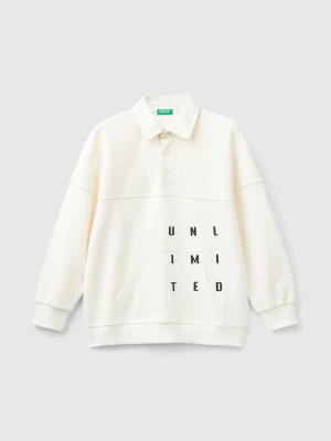 Benetton, Sweatshirt With Collar, size XL, Creamy White, Kids United Colors of Benetton