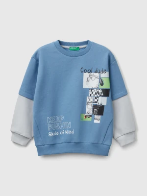 Benetton, Sweatshirt With Double Sleeves, size 116, Light Blue, Kids United Colors of Benetton