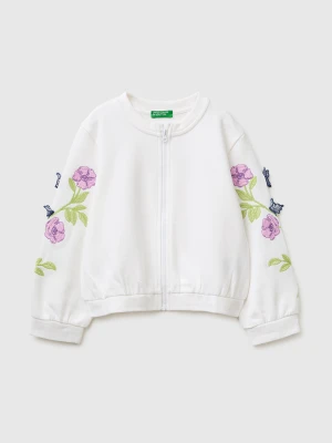 Benetton, Sweatshirt With Embroidered Flowers, Size: 116, White, Kids United Colors of Benetton