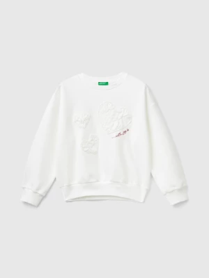 Benetton, Sweatshirt With Embroidery And Applique, size XL, Creamy White, Kids United Colors of Benetton