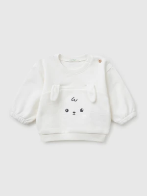 Benetton, Sweatshirt With Embroidery And Patches In Organic Cotton, size 82, Creamy White, Kids United Colors of Benetton