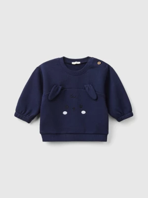 Benetton, Sweatshirt With Embroidery And Patches In Organic Cotton, size 74, Dark Blue, Kids United Colors of Benetton