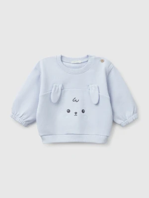 Benetton, Sweatshirt With Embroidery And Patches In Organic Cotton, size 82, Sky Blue, Kids United Colors of Benetton