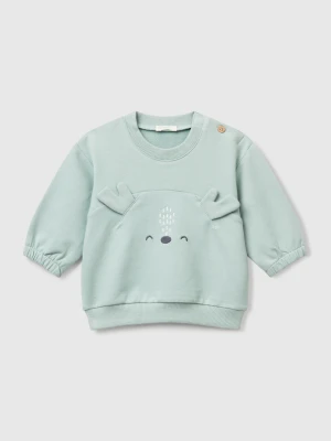 Benetton, Sweatshirt With Embroidery And Patches, size 82, Aqua, Kids United Colors of Benetton