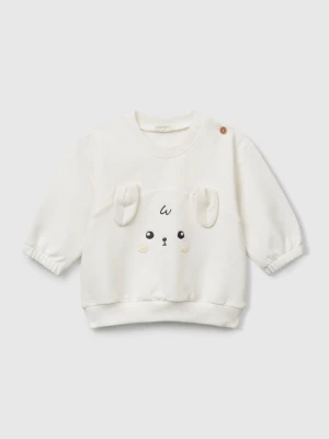 Benetton, Sweatshirt With Embroidery And Patches, size 82, Creamy White, Kids United Colors of Benetton
