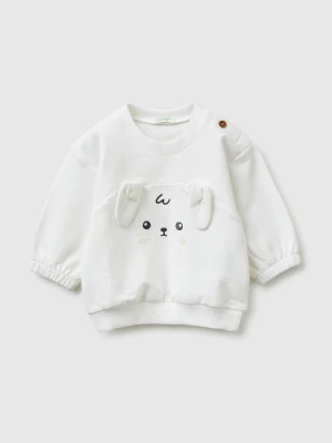 Benetton, Sweatshirt With Embroidery And Patches, Size: 82, Creamy White, Kids United Colors of Benetton
